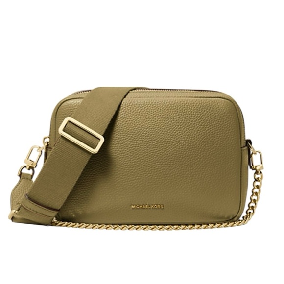 MICHAEL KORS Bryant Medium Pebbled Leather Camera Crossbody Bag Pistachio Green